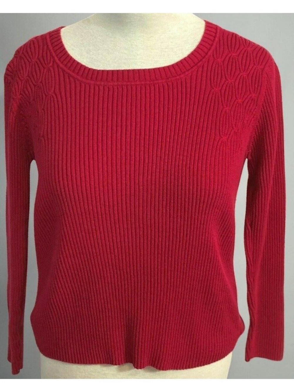 Northcrest Womens Sweater Red XL Ribbed Long Sleeve Holiday Office Party